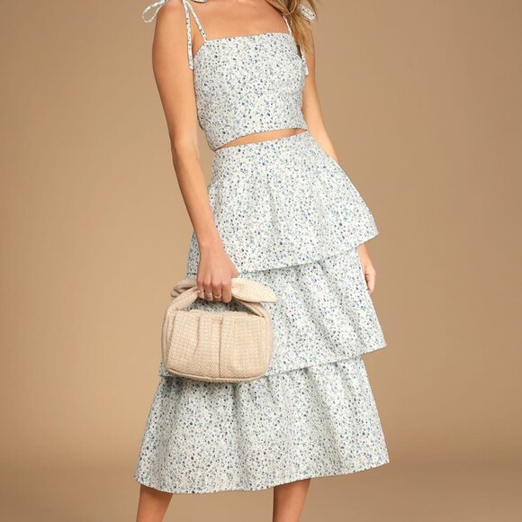 NWT Lulus Top Tier Babe Blue Floral Embroidered Sleeveless Midi Dress (size S) - Picture 1 of 12